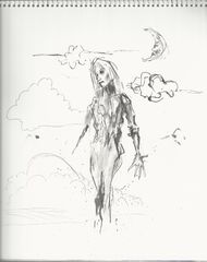Picture - Girl Clouds Moon Sketch